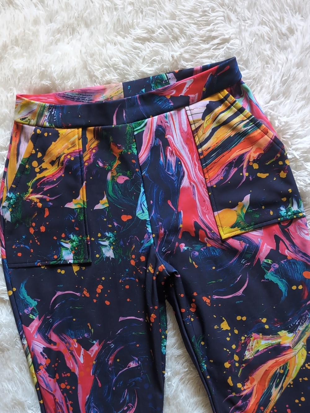 Blackmilk The Artist Paint Splatter Rainbow Navy High Waist Cuffed Pants Medium - Picture 4 of 14